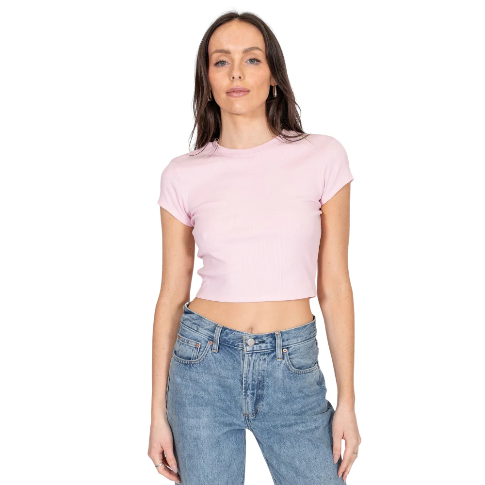 Brunette Ribbed Cropped Fitted T-Shirt - Image 3