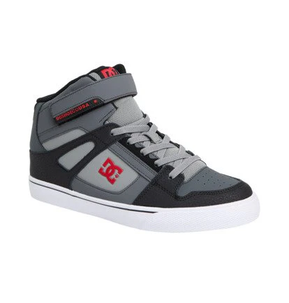 DC Youth Pure Hi Top EV Skate Shoes - Grey/Black/Red