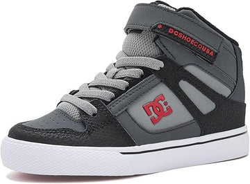 DC Youth Pure Hi Top EV Skate Shoes - Grey/Black/Red - Image 3
