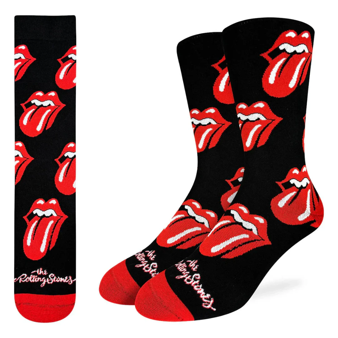 Good Luck Socks Men's The Rolling Stones, Red Hot Lips On Black Socks