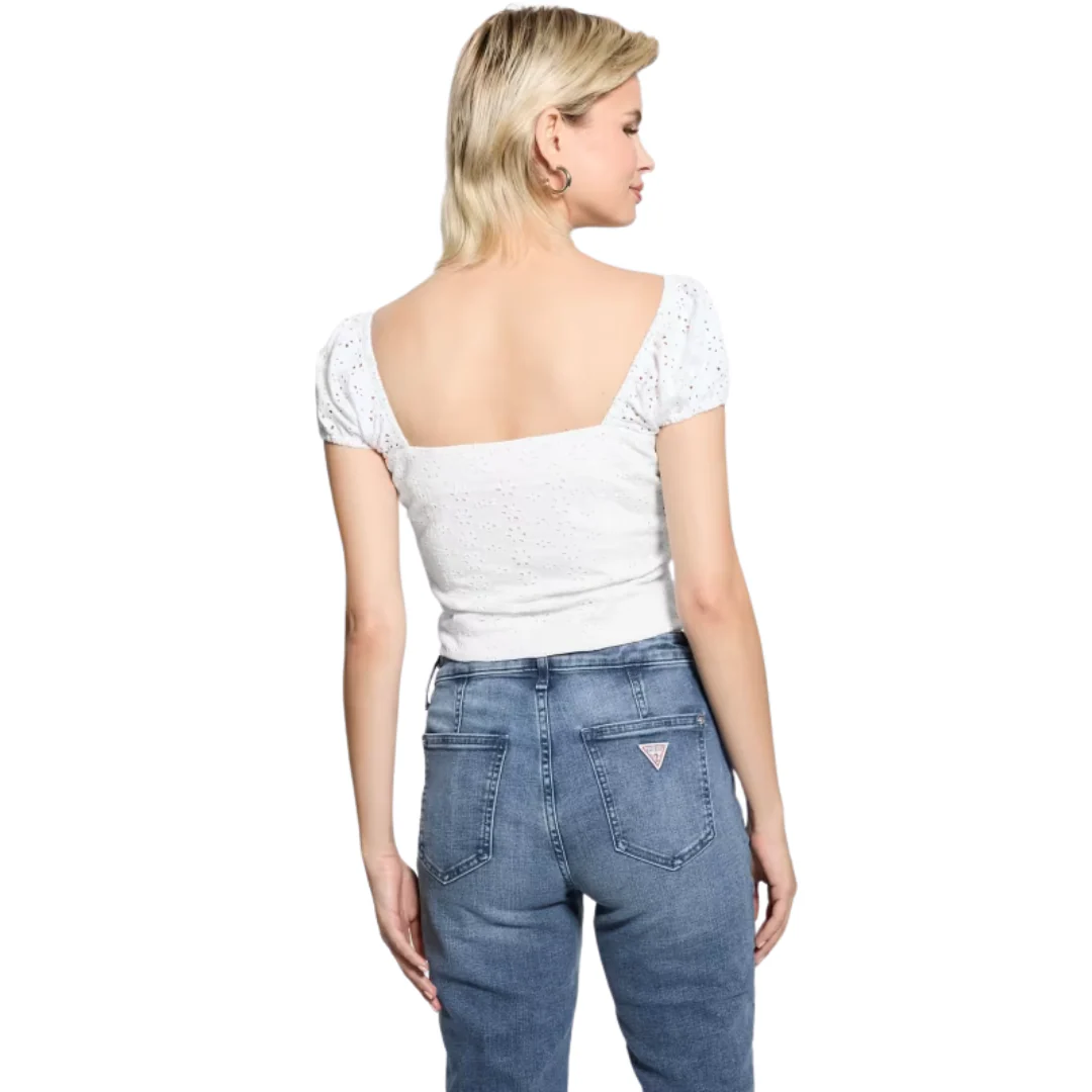 Guess Women's Knit Eliane Eyelet Puffed Top - Image 4