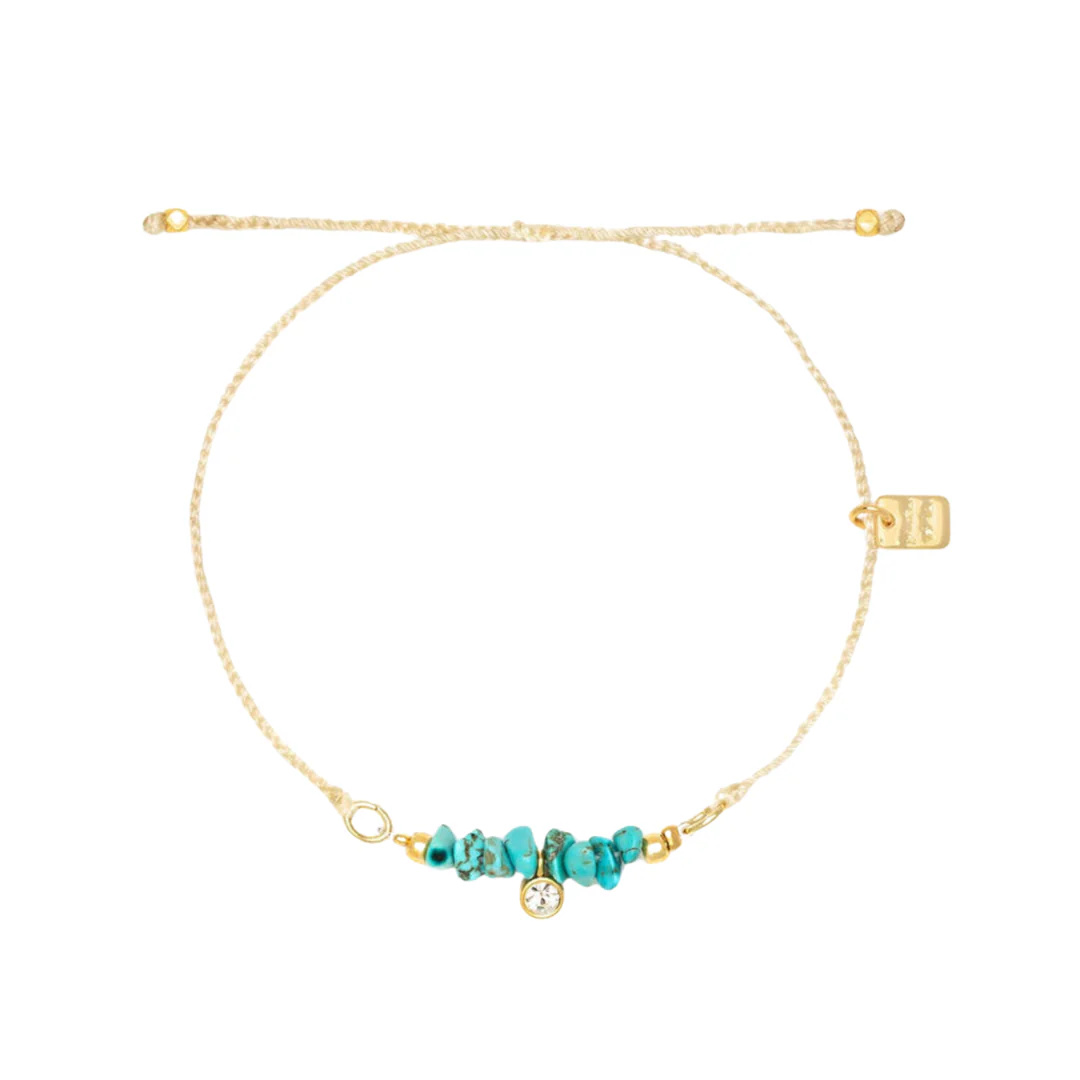 Pura Vida Dainty Turquoise Bd GD Charm Bracelet