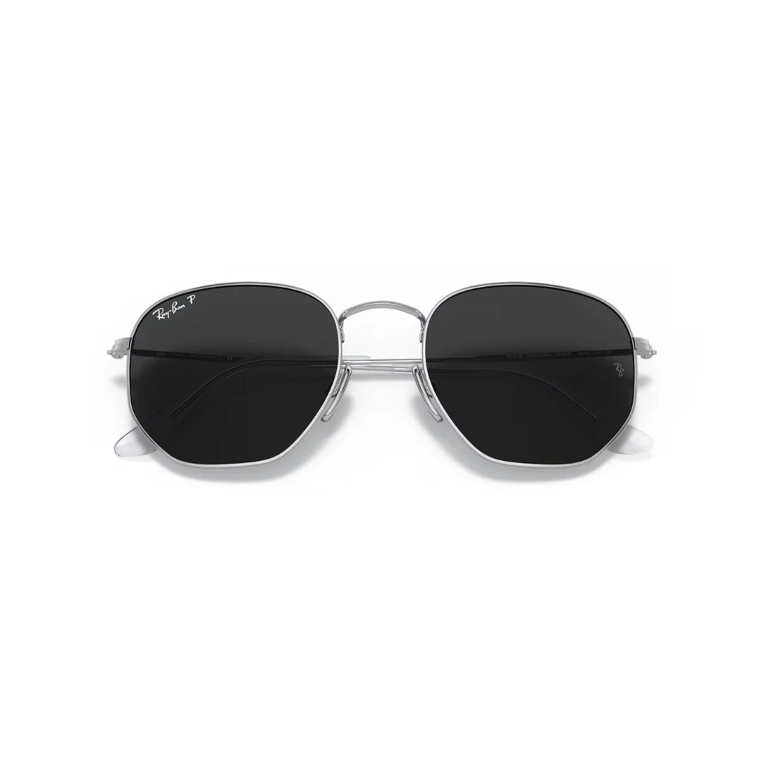 Ray Ban Hexigonal Sunglasses- Silver, Polar Black - Image 2