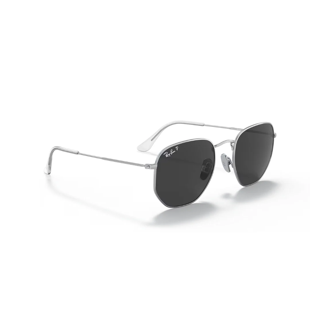 Ray Ban Hexigonal Sunglasses- Silver, Polar Black - Image 3