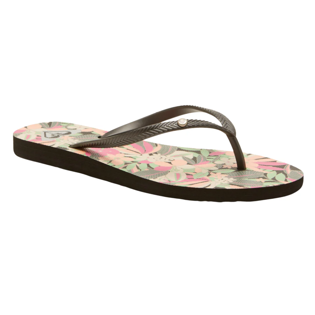 Roxy Bermuda Print Flip Flops - Black/Pink/Soft Lime - Image 2