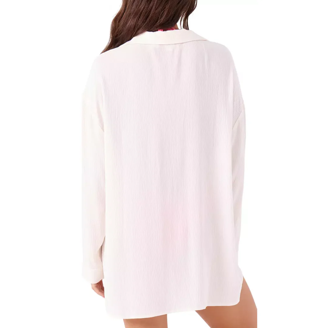 Roxy Women's Solid Crinkle Long Sleeve Cover Up Camp Shirt - Egret - Image 2