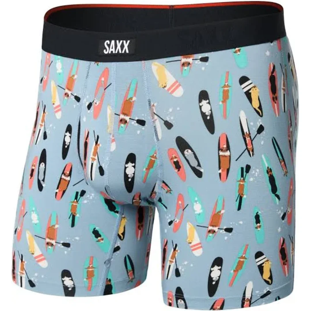 Saxx Men's Vibe Xtra Soft Comfort Boxer Brief Fly - Sup Dogs-Ashley Blue